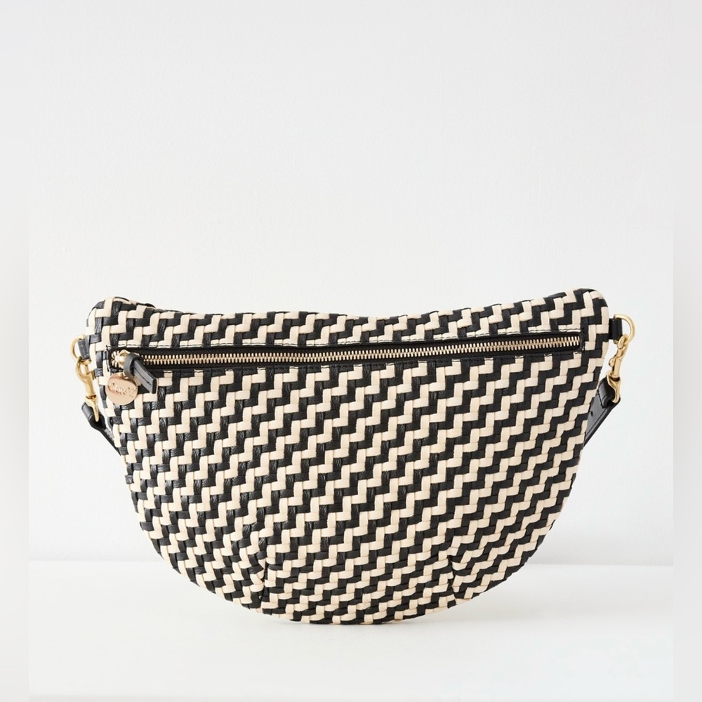 Clare V. Black and Cream Woven Grande Fanny